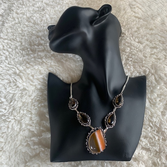 2328 Chic Silver and Brown Gemstone Necklace - Picture 3 of 7